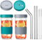 2 Pack 22 oz Reusable Smoothie Cups Boba Tea Cups, Wide Mouth Mason Jar Lids with Straw Hole, Including 4pcs Stainless Steel Straws and 2pcs Cleaning Brushes
