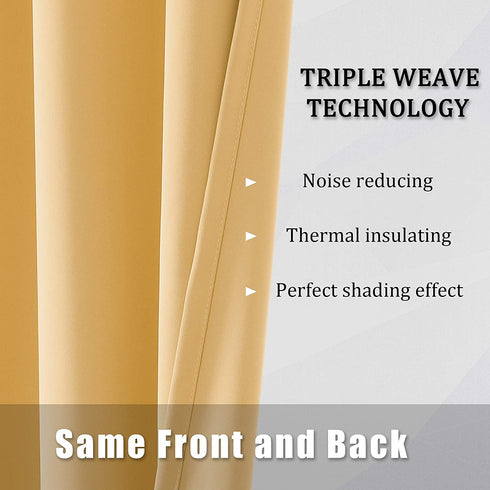 Soft Yellow Blackout Curtains for Bedroom 54 Inches Long Short Solid Room Darkening Window Drapes Thermal Insulated Curtain Panels with Grommet 38W x 54L,2 Panels Desert Mist