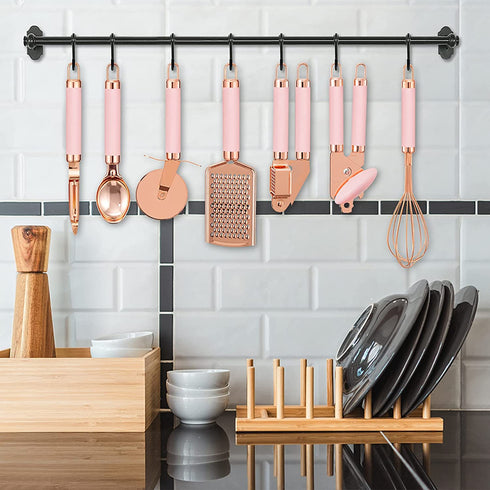 7 pieces Kitchen Gadget Set Copper Coated Stainless Steel Utensils, kitchen gadgets,utensil sets,Non-stic - Best Kitchen Cookware with Soft Touch Pink Handles(Pink)