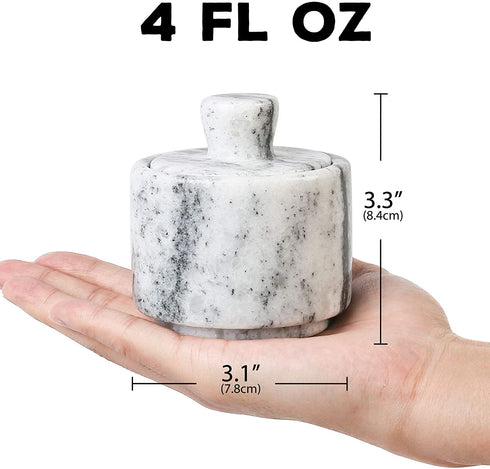 LotFancy Salt Box, Marble Salt Cellar with Lid, 4 FL OZ Salt Holder Storage Container for Counter