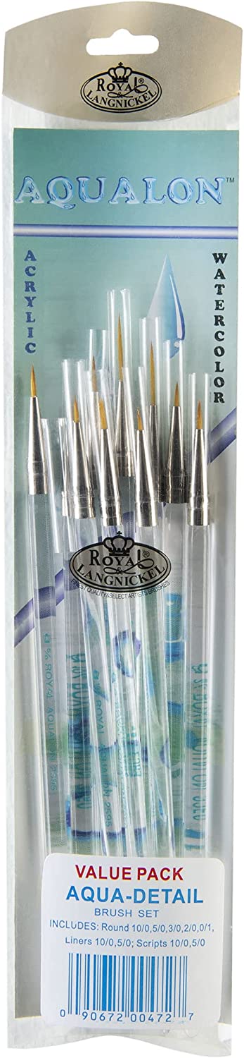Aqualon Royal and Langnickel Short Handle Paint Brush Set, Detail, 10-Piece