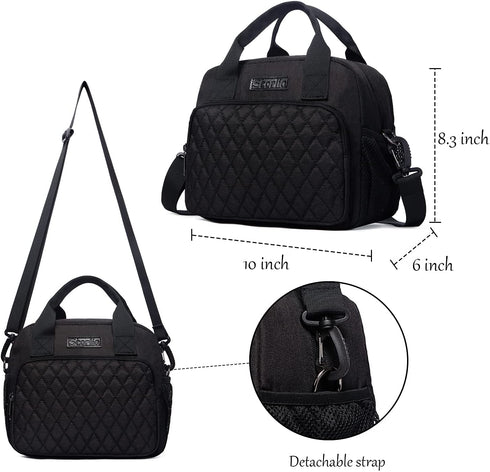 Scorlia Insulated Lunch Bag for Women/Men, Reusable Lunch Cooler Box Lunch Tote, Thermal Meal Prep Lunch Organizer with Adjustable Shoulder Strap and Side Pockets for Kids/Adults, School, Work, Black