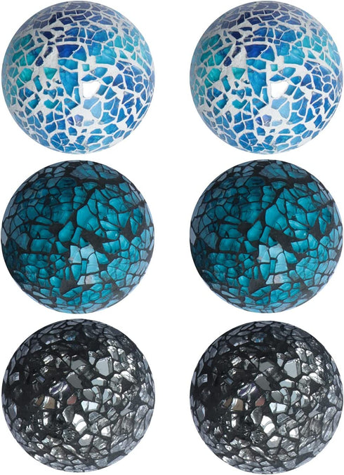 2.4 Inch Small Decorative Orbs Set of 6 Glass Mosaic Sphere Balls Centerpiece Glass Globe for Bowls, Vases and Dining Table Centerpieces Decor (A)
