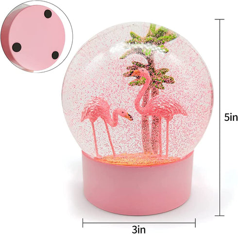 ANGELLOONG Pink Flamingo Snow Globe for Kids Girls, Originality 3D Flamingo Glitter Glass Snow Globes for Valentines Home Decor, 100MM
