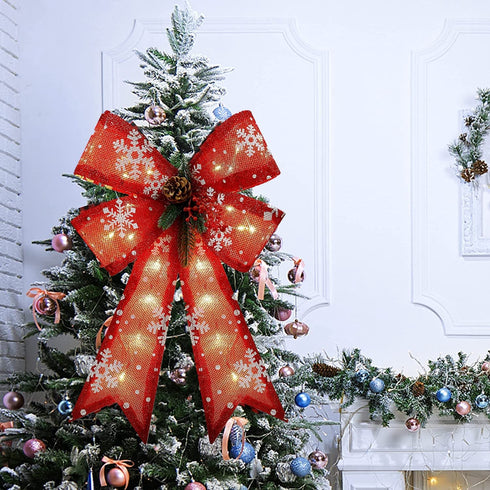 DIAGTREE 22 inch Christmas Tree Bow LED Ribbon Bows Christmas Tree Ornaments Tree Topper Christmas Decoration for Home Christmas Tree Wreaths Decoration (Snowflake)