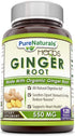 Pure Naturals Ginger Root Supplement - 550mg Capsules - Easy to Swallow Capsule - Commonly Used Natural Remedy for Nausea Due to Pregnancy & Other Conditions - 120 Pills Per Bottle