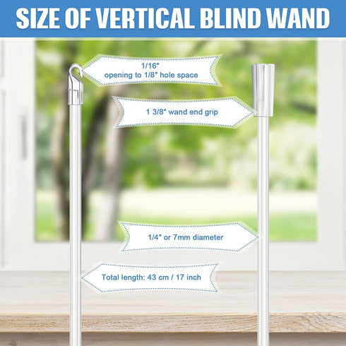 17 Inches Blind Wand Vertical Blinds Replacement Parts Blind Opener Accessory Vertical Wand Control Handle Stick Clear Window Blind Wand Replacement with Hooks and Grips Rod (2 Sets)