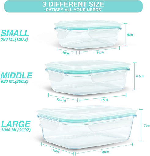 Glass Meal Prep Containers - Food Prep Containers with Lids Meal Prep - Food Storage Containers - Lunch Containers Portion Control Containers Airtight - Bpa-Free (3 set Container)