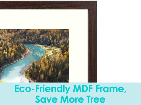 Frametory, 12x12 Picture Frame - Made to Display Pictures 8x8 Photo with Ivory Color Mat - Wide Molding - Built in Hanging Features - Preinstalled Wall Mounting Hardware (12x12, Walnut)