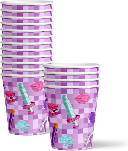 Girl Pixel Mining Birthday Party Supplies Set Plates Napkins Cups Tableware Kit for 16