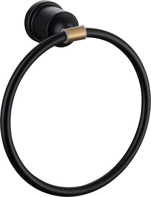 MsKorong SUS304 Stainless Steel Round Shape Black Towel Ring Hand Towel Holder Wall Mounted Rustproof Matte Black Bathroom Towel Holder for Toilet Kitchen Bathroom Hardware Accessories