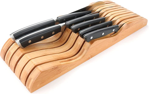 ROYALHOUSE Bamboo Knife Block Holder, 11 Knives Dock, In-Drawer Knife Drawer Organizer, Perfect for Home and Chefs, Premium Knife Holder, Gift for Christmas and Housewarming, Knives Not Included