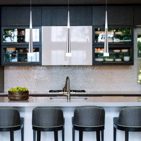 Modern Mini LED Pendant Light Fixture, Harchee Pendant Lighting with Silver Brushed Finish, Vintage Farmhouse Pendant Lamp for Kitchen Island Dining Room Bedroom Bar Living Room, 6000K, 1-Pack