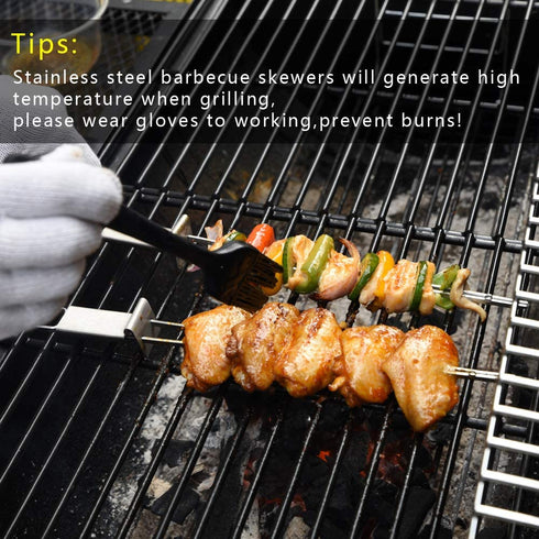 CMYK Barbecue Skewers, 6-Pack 13" Stainless Steel Grilling Skewers with Slider, Reusable Metal BBQ Shish Kebab Skewer Sticks