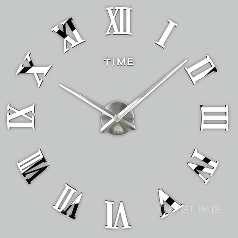 VinJoyce 3D DIY Large Wall Clocks for Living Room Decor, Wall Stickers Clocks for Living Room Decor, Silent, Modern Wall Clock for Kitchen, Office, School, Home, Bedroom, Living Room (Roman Silver)