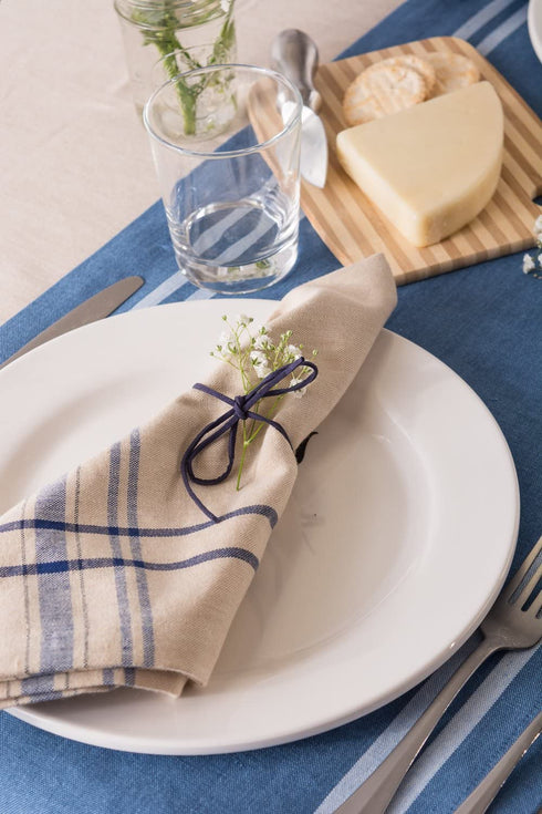 DII Kitchen Essentials Everyday French Stripe Tabletop Collection, Napkin Set, 20x20, Taupe/Nautical Blue, 6 Piece
