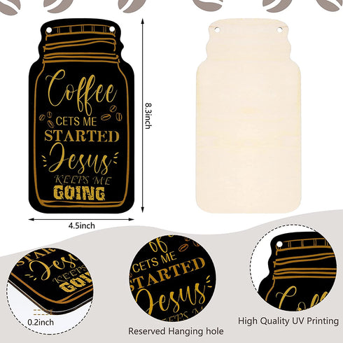 Jetec 3 Pieces Wood Coffee Sign Mason Jar Wall Hanging Plaque Farmhouse Coffee Decor Farmhouse Coffee Bar Decor Sign for Kitchen Decor Office Home Wall Table Decor (Simple Style)