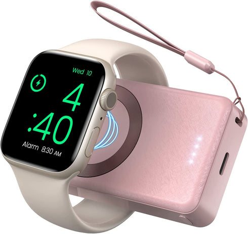 LVFAN 4000mAh Portable Charger for Apple Watch Series 8 7 6 5 4 3 2 1, iWatch Charger Power Bank Wireless Magnetic Battery Pack Travel Keychain Accessories Charger for Apple Watch SE Ultra, Pink