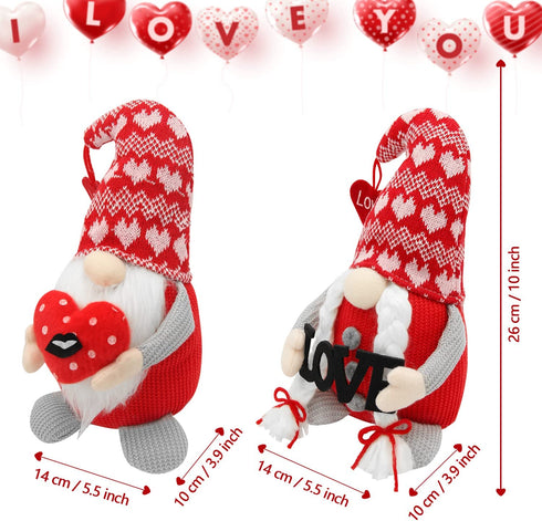 SURCVIO 2 Pack Valentine's Day Gnomes Plush Decorationes, Mr & Mrs Handmade Scandinavian Swedish Tomte Gnome, Valentines Day Decor for Home Tiered Tray Ornaments, Big Valentines Gnomes 10 x 5.5 Inch