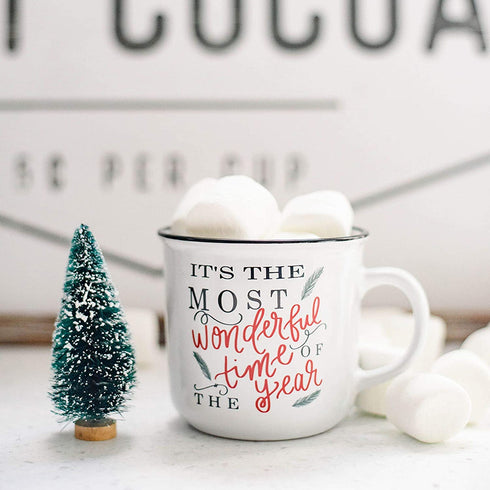 Sweet Water Decor Christmas Coffee Mug | Rustic 16oz Ceramic Campfire Style Coffee Cup Microwave & Dishwasher Safe | Festive Seasonal Holiday Mug for Women (It's the Most Wonderful Time of the Year)