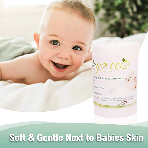 wegreeco 100% Bamboo Unscented Diaper Liners - Fragance Free and Chlorine Free - 100 Sheets Per Roll ( 2 Roll, Bamboo)