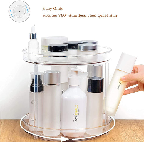 Acrylic Lazy Susan Organizer, 2 Tier Turntable for Cabinet,10.5 Inch Cleaning Supplies Organizer for Fridge Bathroom Sink Under and Storage Cabinets Kitchen Easy to Install or Separate