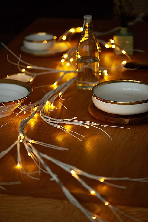 MIYA LIFE Birch Branch Lights, Artificial Twig Vine Hanging Garland Lights 48 LED 6FT, Hanging for Home Kitchen Garden Office Wedding Party Bedroom Wall Decor (White)