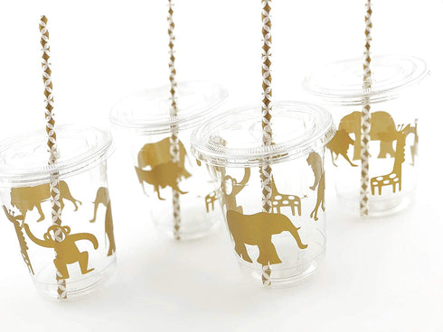 Gold Safari Party Disposable Cups (12 Set) Jungle Birthday or Baby Shower