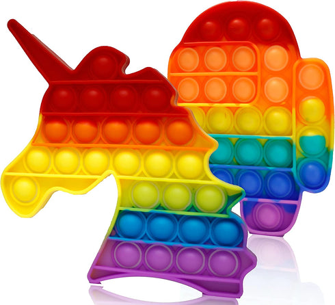 Pack of 2 - Bakshee Push Pop Bubble Fidget Sensory Toy for Stress, Anxiety - Poppet Fidget Toy to Improve Focus - Gift for Autism Special Needs, Kids, Girls, Boys ( Rainbow - Unicorn and)