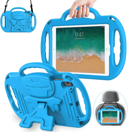 AVAWO 9.7" iPad 6th Generation Kids Case, iPad 5th Generation Case, iPad Air 2 Case - with Shoulder Strap, Shockproof Handle Stand Kids Case for iPad 9.7" 2017 (5th Gen) & 2018 (6th Gen) - Blue