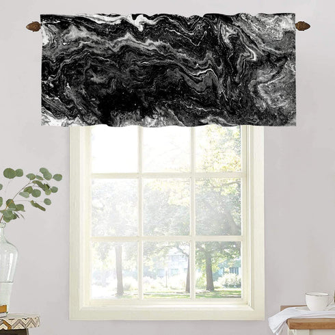 BaoNews Marble Abstract Nature Kitchen Valances Half Window Curtain, Marble Abstract Acrylic Nature Black Marbling Artwork Blackout Decoration Window Valances Curtains Drapes for Kitchen Bedroom