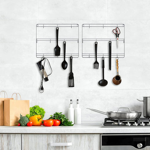 MOOACE 2 Pack Mug Rack Cup Holder, 3 Tier Metal Wall Mounted Coffee Mug Storage Rack with 10 Hooks, Cup Display Organizer for Coffee Mugs, Tea Cups, Mason Jars and More (Silver)