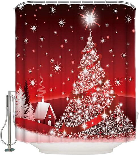 Prime Leader Shower Curtains for Bathroom Sets Christmas Tree Decoration Background Bath Curtain Durable Waterproof Polyester Washable Shower Curtain Bathroom Accessories with Hooks 72" x 72"