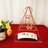3-Tier Electroplated Metal Pyramid Design Jewelry Tower, Decorative Earring Display Stand , Rose Gold with White China Dish for Rings