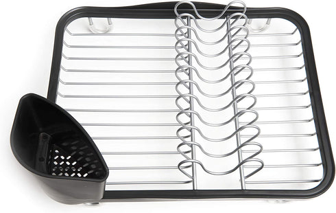 Umbra 330065-744 Sinkin Drying Rack Dish Drainer Caddy with Removable Cutlery Holder Fits in Sink or on Counter top, Medium, Black/Nickel