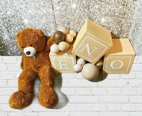 First Birthday Boxes Decorations - 3Pcs ONE Boxes for 1st Birthday Teddy Bear Baby Shower with A - Z Letters,Wood Grain Paper Party Boxes for Baby 1st Birthday Decorations,First Birthday Party Supplies Photography Props