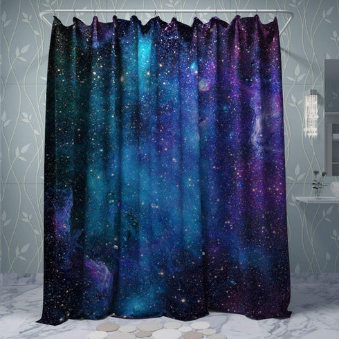 Starry Space Decorations Shower Curtain Blue Galaxy Shower Curtain Nebula Waterproof Bathtub Sets Polyester Fabric for Bath Room Curtain Decor with Hooks(59" W×70" H)