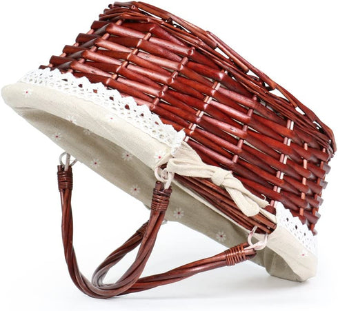 MEIEM Wicker Basket Gift Baskets Empty Oval Willow Woven Picnic Basket Cheap Easter Candy Basket Storage Wine Basket with Handle Egg Gathering Wedding Basket (Brown)