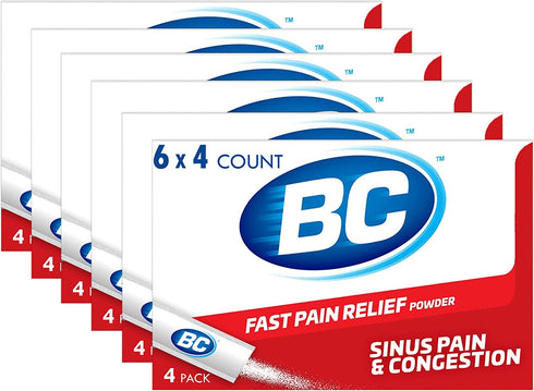 BC Powder Sinus Pain & Congestion Relief, Dissolve Packs, 4 Individual Packets, 6 Pack