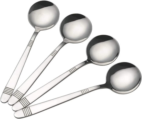 Callyne 12 Piece Round Soup Spoons, Stainless Steel Bouillon Spoon