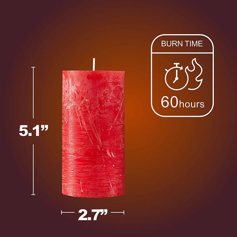 SPAAS Rustic Red Pillar Candles - 2.7" X 5" Decorative Candles Set of 4 - Clean Burning and Dripless Unscented Rustic Pillar Candles for Home Decorations, Party, Weddings, Spa, Restaurant