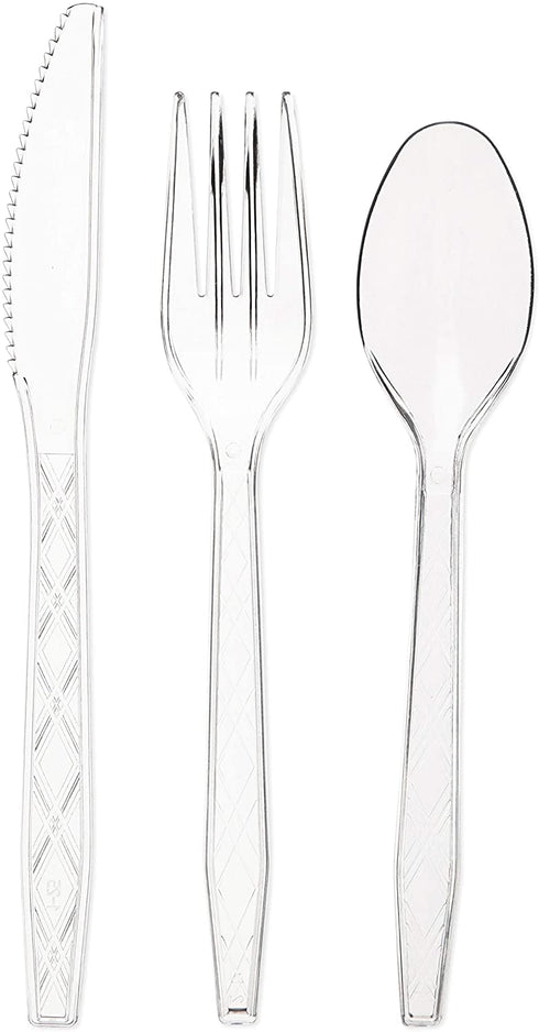 Clear Plastic Cutlery | Heavy Duty & Solid Disposable Silverware Utensils Set | Perfect for Weddings, Buffets, Luncheon & More | 180 Forks, 120 Spoons & 60 Knives Combo Pack | 360 Count