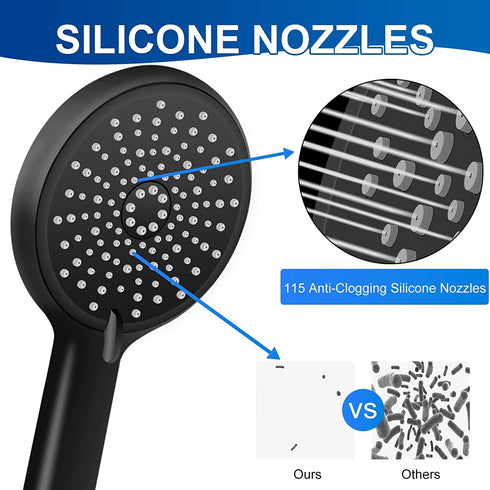 Luxsego High Pressure Shower Head with Handheld, 4 Spray Settings with Anti-Clogging Silicone Nozzles, 59" Stainless Steel Hose and Adjustable Bracket (Black)