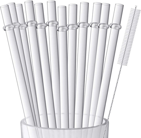 12 Pieces 11 Inches Clear Reusable Plastic Straws for Tall Cups, Tumblers and Mason Jars, BPA-Free Drinking Straw with 1 Cleaning Brush, NOT DISHWASHER SAFE