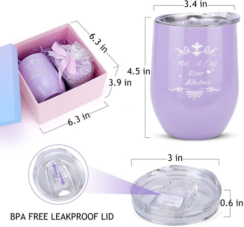 Wine Tumbler Gifts for Women, Purple Birthday Gifts for Women Friends, Stainless Steel Insulated Stemless Wine Tumbler Glass with Lid Socks