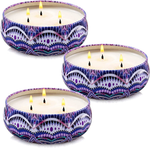 Citronella Outdoor and Indoor Candles, Large Travel Tin Vegan Wax Essential Oils Multiple Wick Candles for Summer, Pack 3