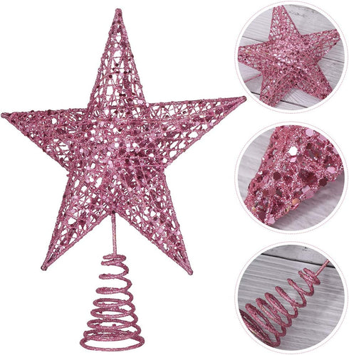 25cm CHRISTMAS Tree Iron Star Topper Glittering CHRISTMAS Tree Decoration Ornaments (Pink)