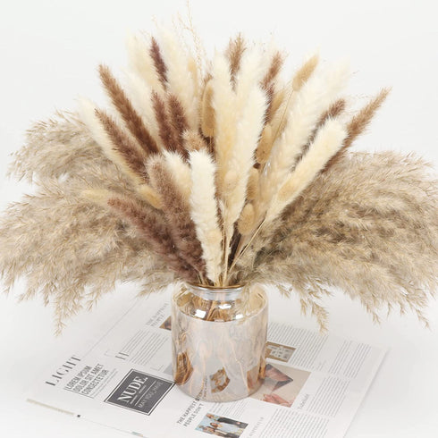 65 Pcs Dried Pampas Grass Decor Tall Fluffy,Natural Air Drying Pompous Grass for Dried Flowers Arrangements,Pampas Grass Large,Boho Decor Pompas Floral,Wedding,Party Living Room Home Decor