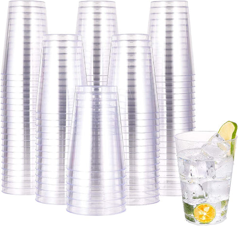 12 OZ Clear Plastic Cups , 100 Pack Heavy-duty Party Glasses, Disposable Plastic Cups for Wedding, Halloween,Thanksgiving Day, Christmas Party Cocktails Tumblers