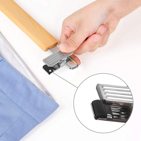 SONGMICS Wooden Pants Hangers 12 Pack, Pants Hangers with Clips, Adjustable Anti-Rust Metal Clips, 360° Swivel Hook, Skirt Hangers for Pant, Skirts, Slacks, Natural Grain UCRW008-12